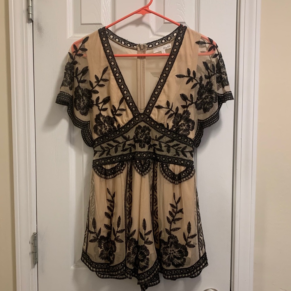 Honey Belle Nude and Black Flower Romper